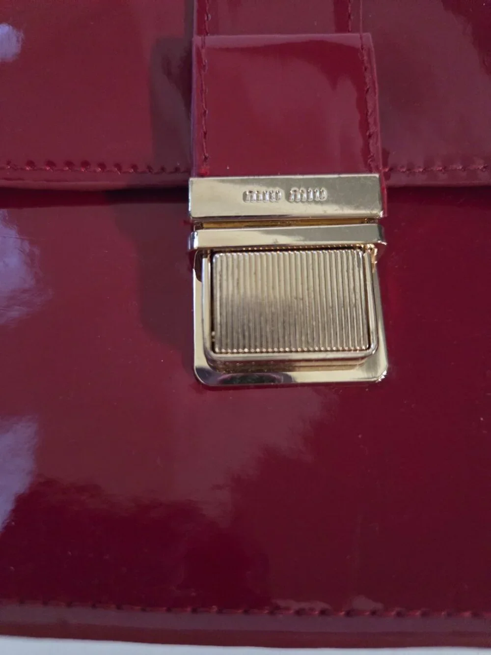 Miu Miu Red Patent Large Pouch Clutch Gold Latch With Box